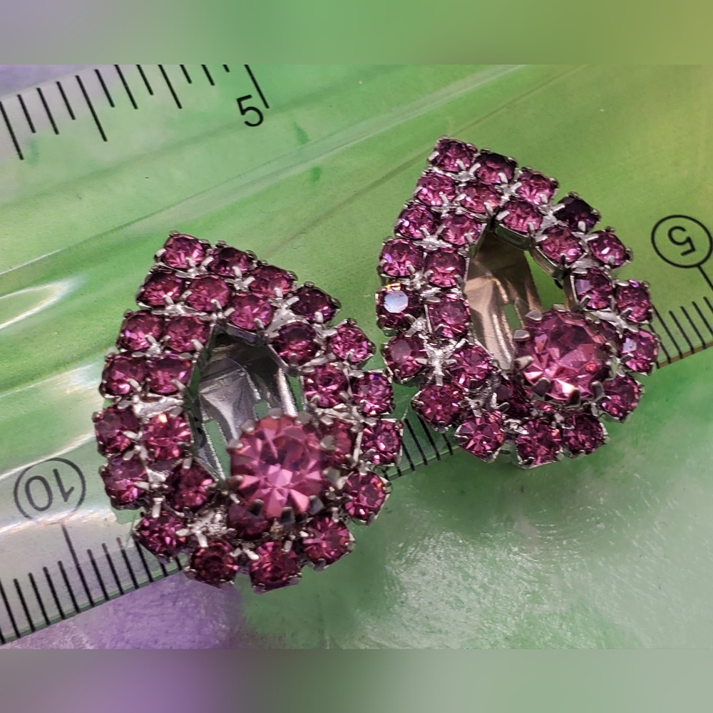 Vintage Pink Rhinestone Earrings Clip On Sparkle And Charm